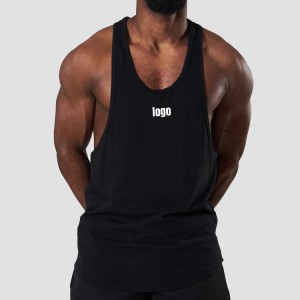 Logoya Xweserî ya Berfireh çapkirina Polyester Bodybuilding Racer Back Tank Top Gym Fitness Singlet For Men