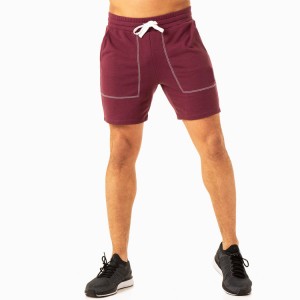 Celana Pendek Olahraga OEM Serut Pinggang Kontras Jahitan Lalaki Gym Workout Shorts