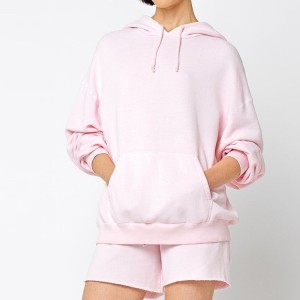 Mais vendido de alta qualidade por atacado impressão personalizada 100% algodão gota ombro liso rosa oversized hoodies para mulher