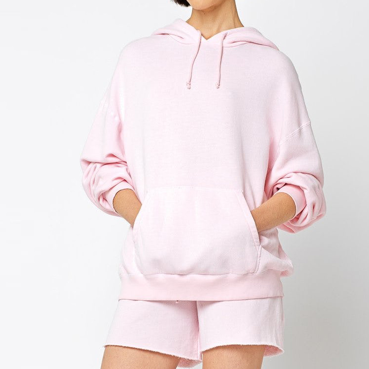 스포츠 착용을 위한 중국 공장 - 여성을 위한 최고 판매자 고품질 도매 맞춤 인쇄 100% 면 드롭 어깨 일반 핑크 대형 후드 – AIKA