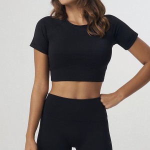 Hög kvalitet Fyrvägs Stretch Kortärmad Custom Women Slim Fit Crop Gym Vanlig T-shirt