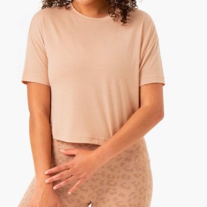 စိတ်ကြိုက်ရိုက်နှိပ်ထားသော Cotton Spandex Ladies Workout အမျိုးသမီးများအတွက် ရိုးရိုးယောဂ Gym Crop T Shirt