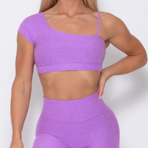 Camisetas acolchadas de un solo ombreiro para ioga fitness e impresión personalizada para mulleres