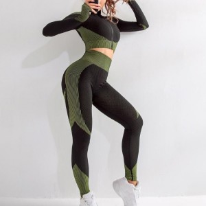 OEM fabriek op maat 2-delige fitness crop dames naadloze yogaset met lange mouwen