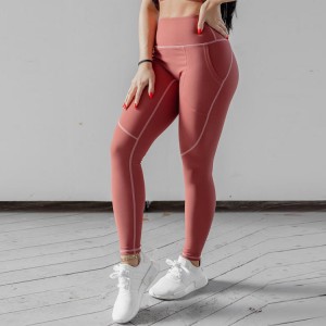 Engros tilpasset kvinner høy midje trening Fitness kompresjon ribbet leggings yoga tights med sidelomme
