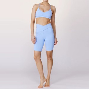 Hot Sell Sweat Wicking Adjustable Sexy Top Crossover Waist Vehivavy Yoga Shorts Sets