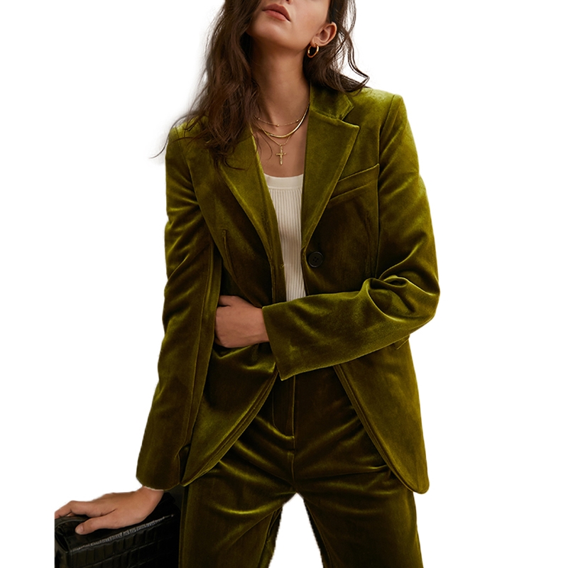 Set di dui pezzi di pantaloni larghi verdi vintage in velluto per e donne