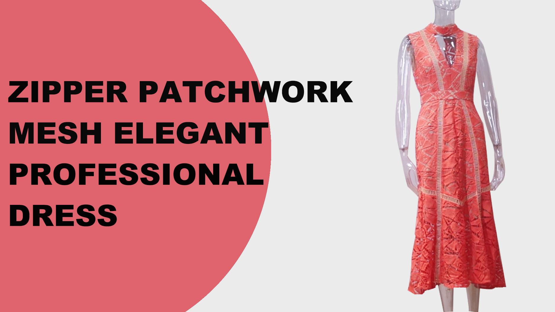 Sleeveless Square Neck Zipper Patchwork Mesh Elegant Women Dress Products |Auschalink