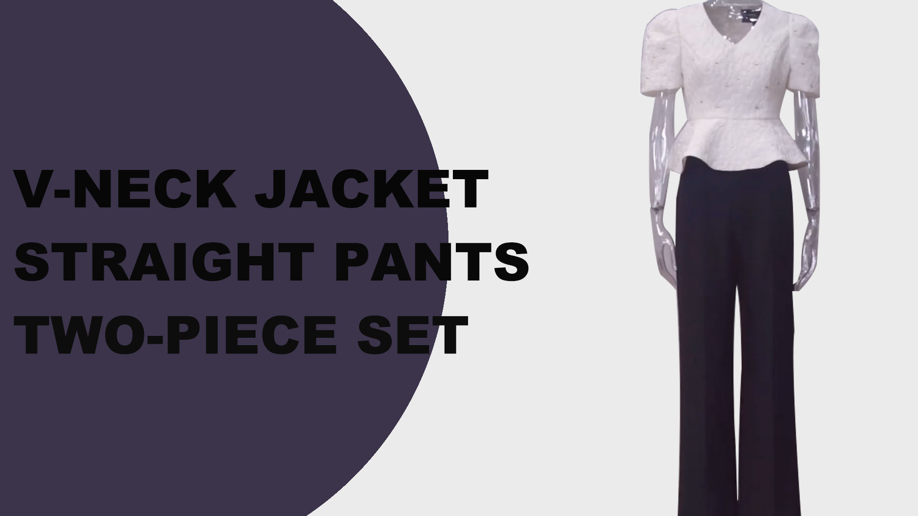 AUSCHALINK- Модна лежерна јакна со V-деколте директно панталони дводелен костим за жени