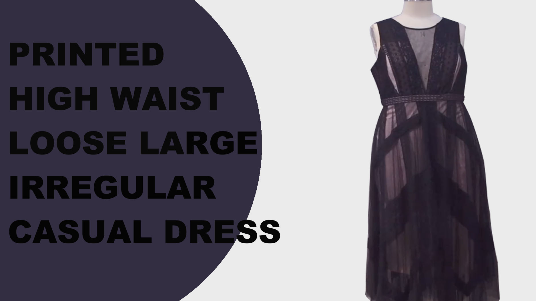 AUSCHALINK- Αμάνικο αμάνικο με λαιμόκοψη με στάμπα με ψηλόμεσο φαρδύ μεγάλο μέγεθος ακανόνιστο casual γυναικείο φόρεμα