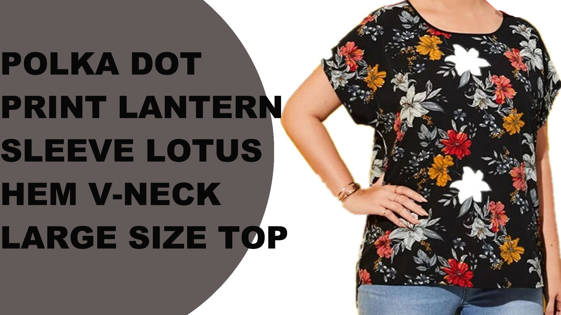 AUSCHALINK- Polka dot print lantern sleeve Lotus hem V-neck top size top