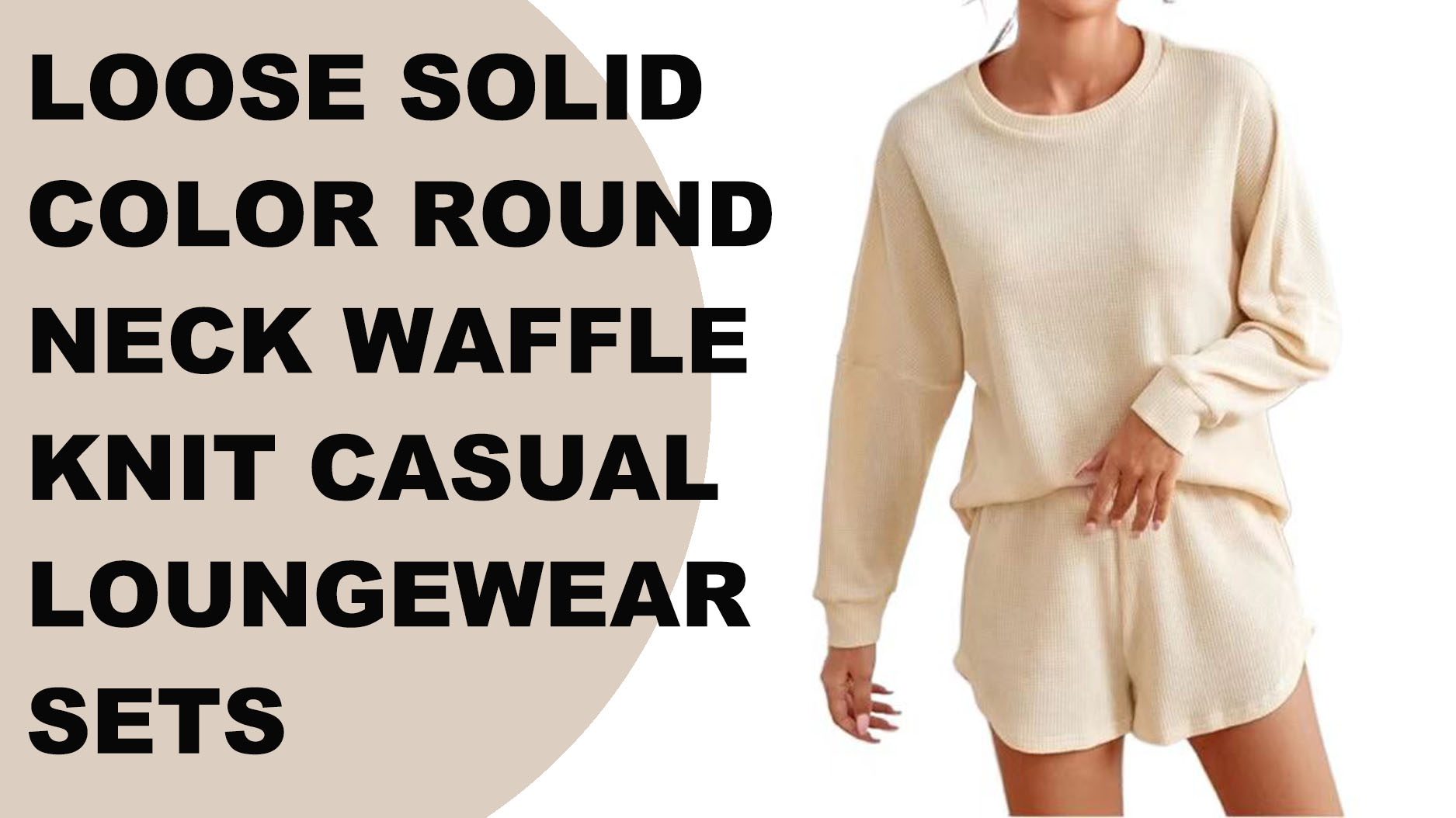 Loose solid color round neck waffle knit off-the-shoulder casual loungewear sets