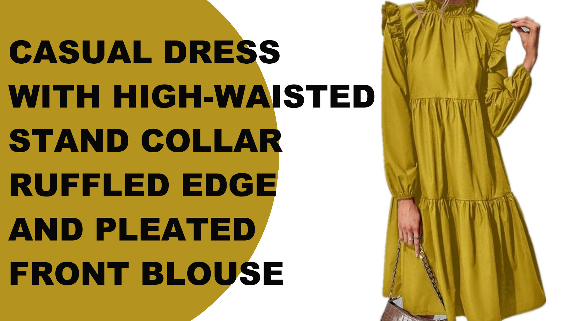 Yüksek kaliteli volanlı kesim pilili ön bluz dik yaka yüksek bel gündelik elbise