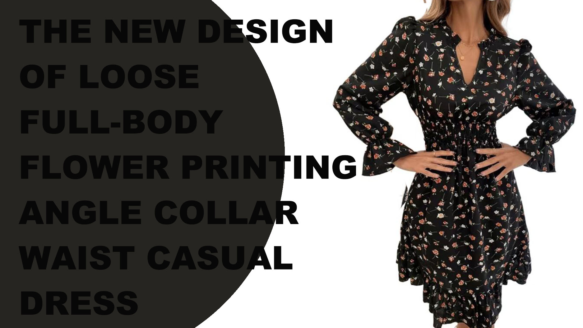 Il nuovo design della stampa floreale ampia su tutto il corpo è privo di abito casual in vita con colletto ad angolo per le donne