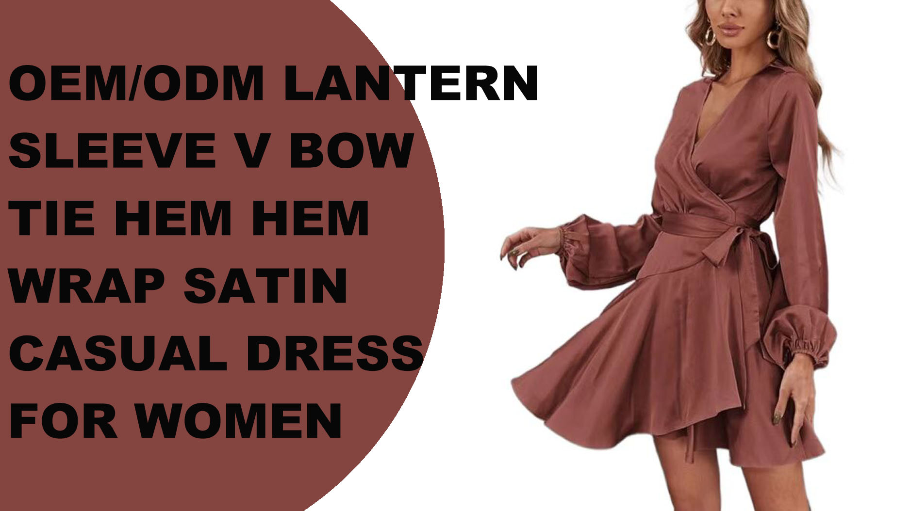 Lantern Sleeve Bow Satin Casual Dress Կանանց համար