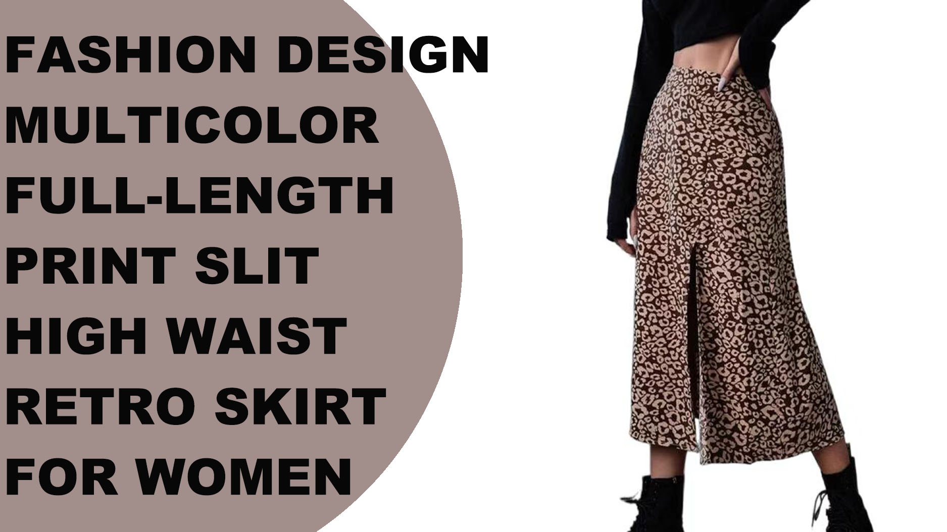 تنورة ريترو ذات تصميم عصري متعدد الألوان بطول كامل وشق عالي الخصر للنساء