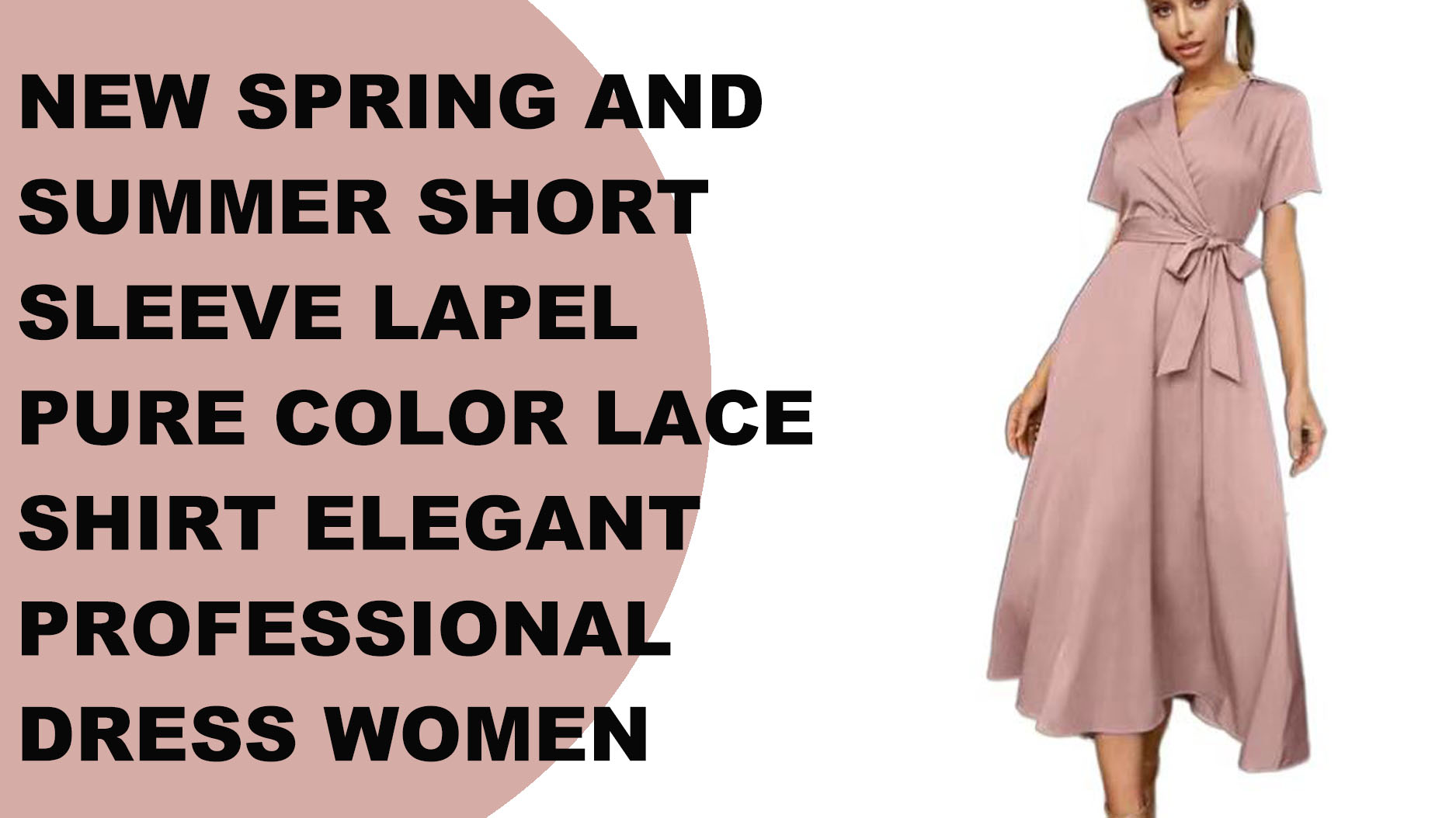 חדש באביב ובקיץ שרוולים קצרים דש חולצת תחרה בצבע טהור נשים שמלה מקצועית אלגנטית