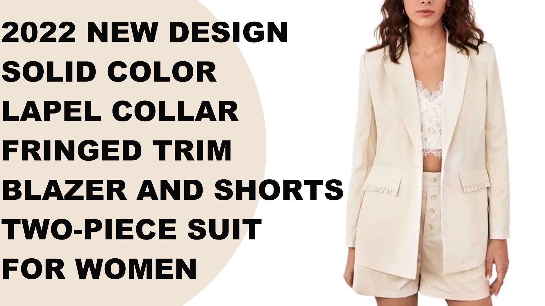 2022. gads. Jauna dizaina vienkrāsains atloka apkakles ar bārkstīm žakete un šorti, divdaļīgs uzvalks sievietēm