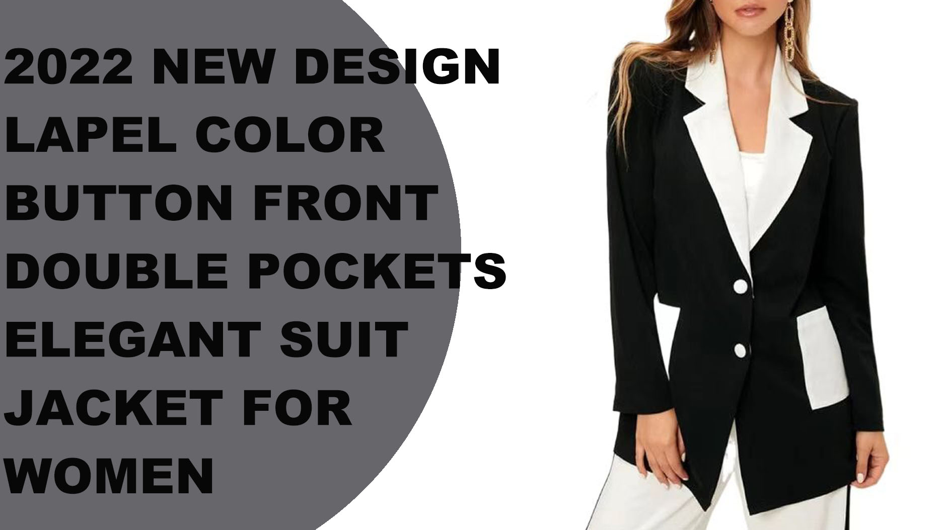 2022 Eleganten ženski suknjič z dvojnimi žepi na sprednji strani z barvnim gumbom na zavihku