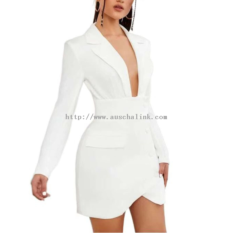 White Lapel Office Sexy Bodycon Dress