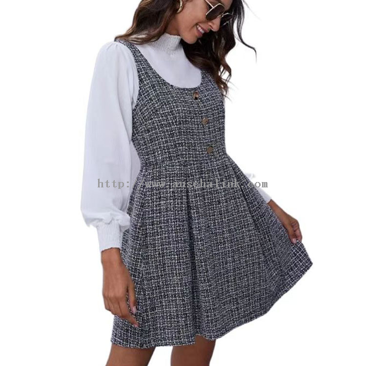 Tweed Pleated Mini One Pice Casual Dress