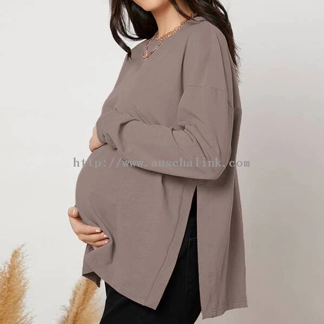 Lose Rundhals-T-Shirt-Bluse aus Baumwolle für schwangere Frauen