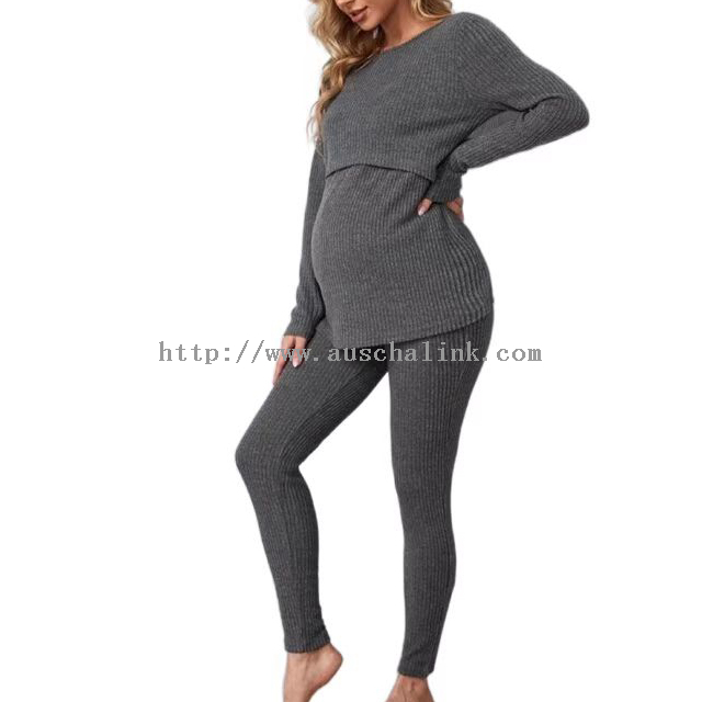 Tehotenský rebrovaný úpletový top a legíny Pyžamá Pohodlná ležérna súprava