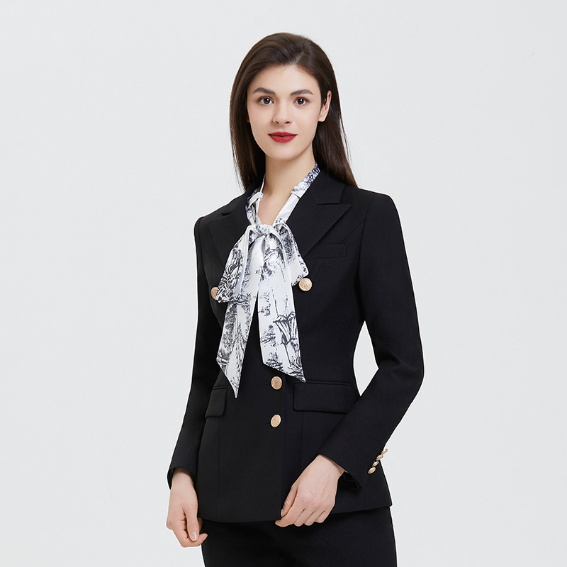 Black Double Breasted Professional Work Blazer Surwaal 2 Suit
