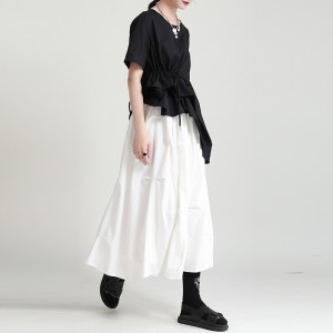 Black Waist Cotton Midi Skirt