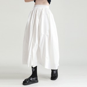 Falda midi holgada de algodón de cintura alta negra