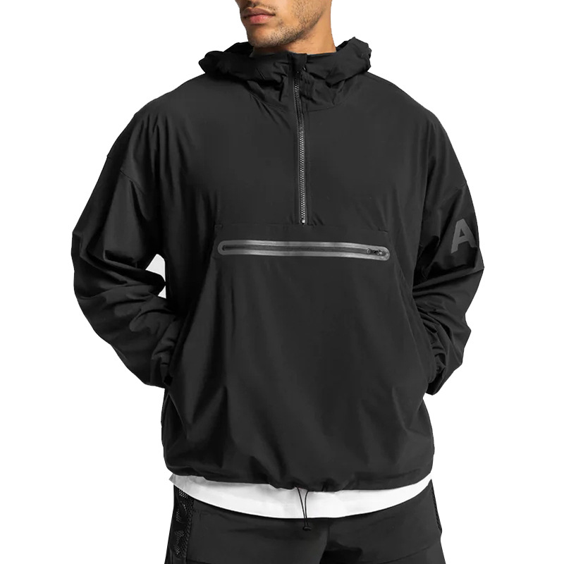 เสื้อฮู้ดกีฬา Zip Up Plus Size สีดำพิมพ์ลายหลวม