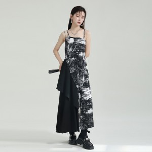 Siyah Patchwork Düzensiz Desenli Kaşkorse Elbise