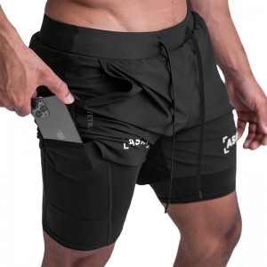 Pantalones cortos deportivos negros de secado rápido para correr al aire libre para hombres