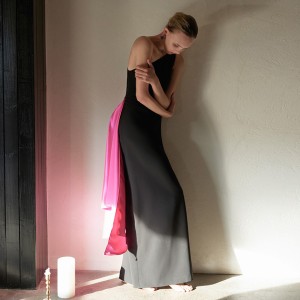 Elegant design sløyfe lang kjole med sammenstøtende farger