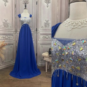 Flitrové šaty s modrými korálky Ženy Party Společnosti