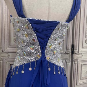 Blaue Perlen-Pailletten-Kleider für Damen, Party-Unternehmen