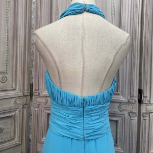 Collier en mousseline de soie bleue Fabricant de robe longue en dentelle
