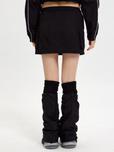 Black Casual Windbreaker Jacket Drawstring Skirt 2 Pieces Seti