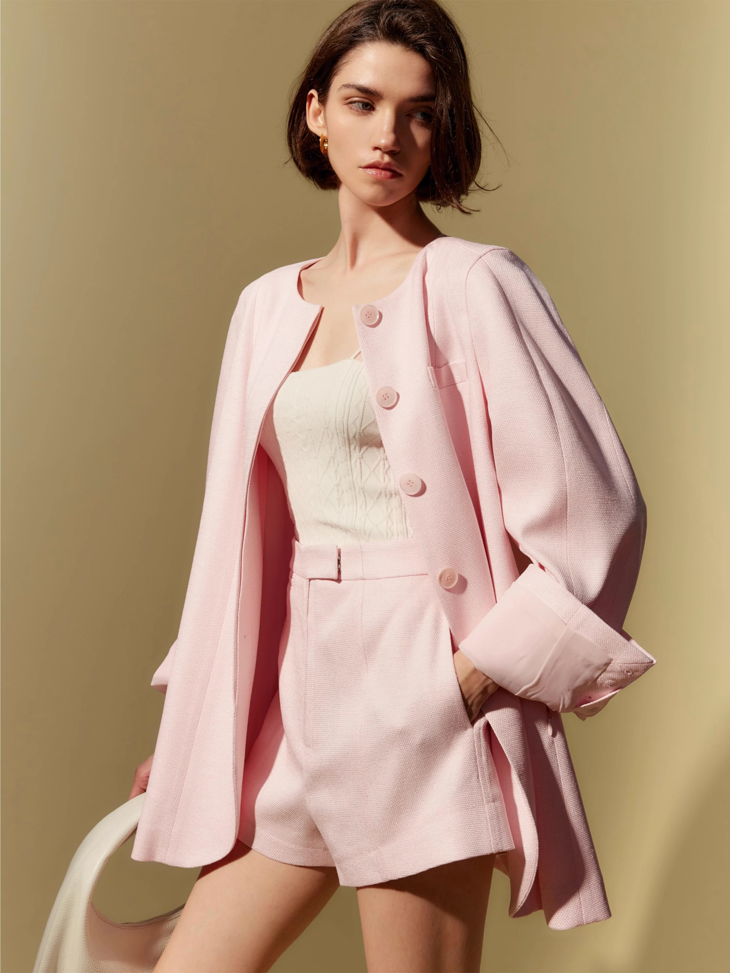 Fabricant de tenue de short blazer rose décontracté en Chine