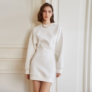 Casual Package Hip Round Neck Sweater Dress Woman