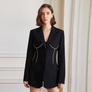 Blazer me xhaketë V me diamantë me dizajn të personalizuar për femra