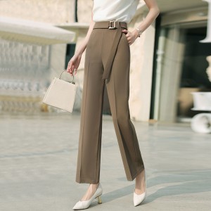Pantalones de traje de cintura alta para trabajo de oficina de café para mujer
