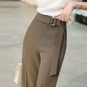 Kahve Ofis Çalışması Yüksek Bel Takım Elbise Pantolon Kadın