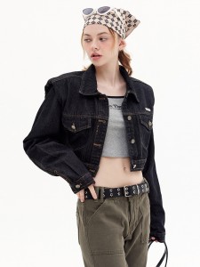Zakázková černá Vintage sepraná džínová ležérní bunda