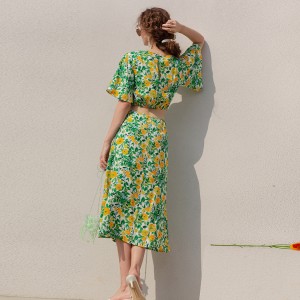 Гроздобер зелени цветни боемски одмор печатење фустан
