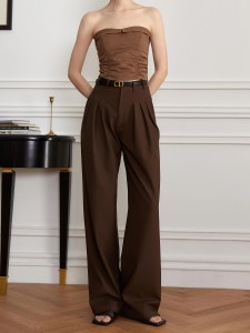 Fènwa Brown Wide Janm Pantalon Plus Size Fabricant
