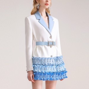 Дизайн Элегантный градиент цвета с рюшами в стиле пэчворк Платье-костюм