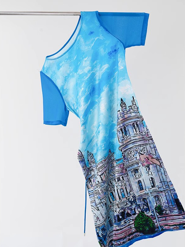 Shitësi i fustaneve me krep me stil mëndafshi të printuar për pikturë