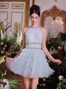 Crystal Diamond Chain Princess Pleated Mesh Cake Dress გამყიდველი