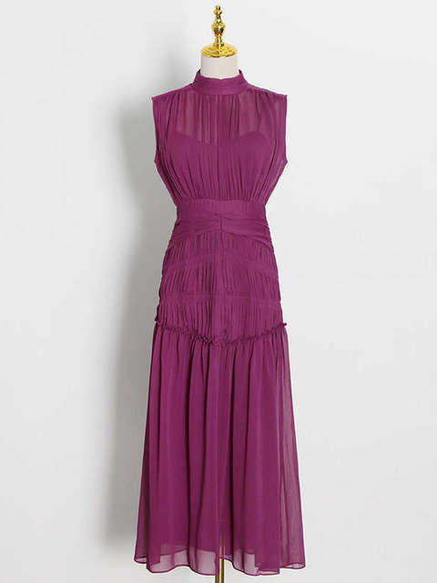 Vintage Ruched Chiffon Midi-kjoleleverandør